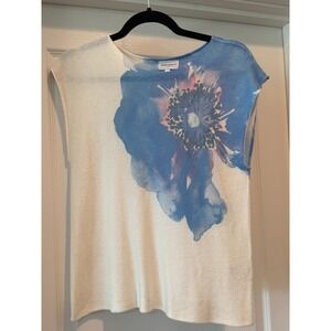 Bianca & Blu Italy Sleeveless knit blue flower color wash top Small